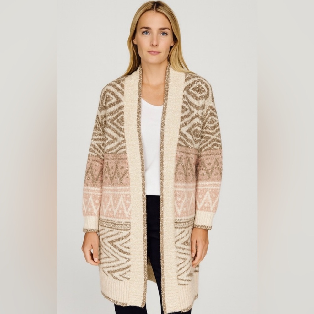 Joie Geometric Knit Cardigan in Cream and Brown Sz XS